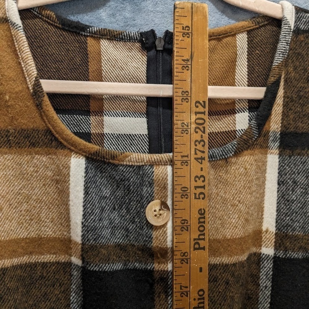 Plaid Pleated Sleeveless Dress Brown White Black XL‎ Y2K Clueless Flannel Soft - Picture 3 of 9